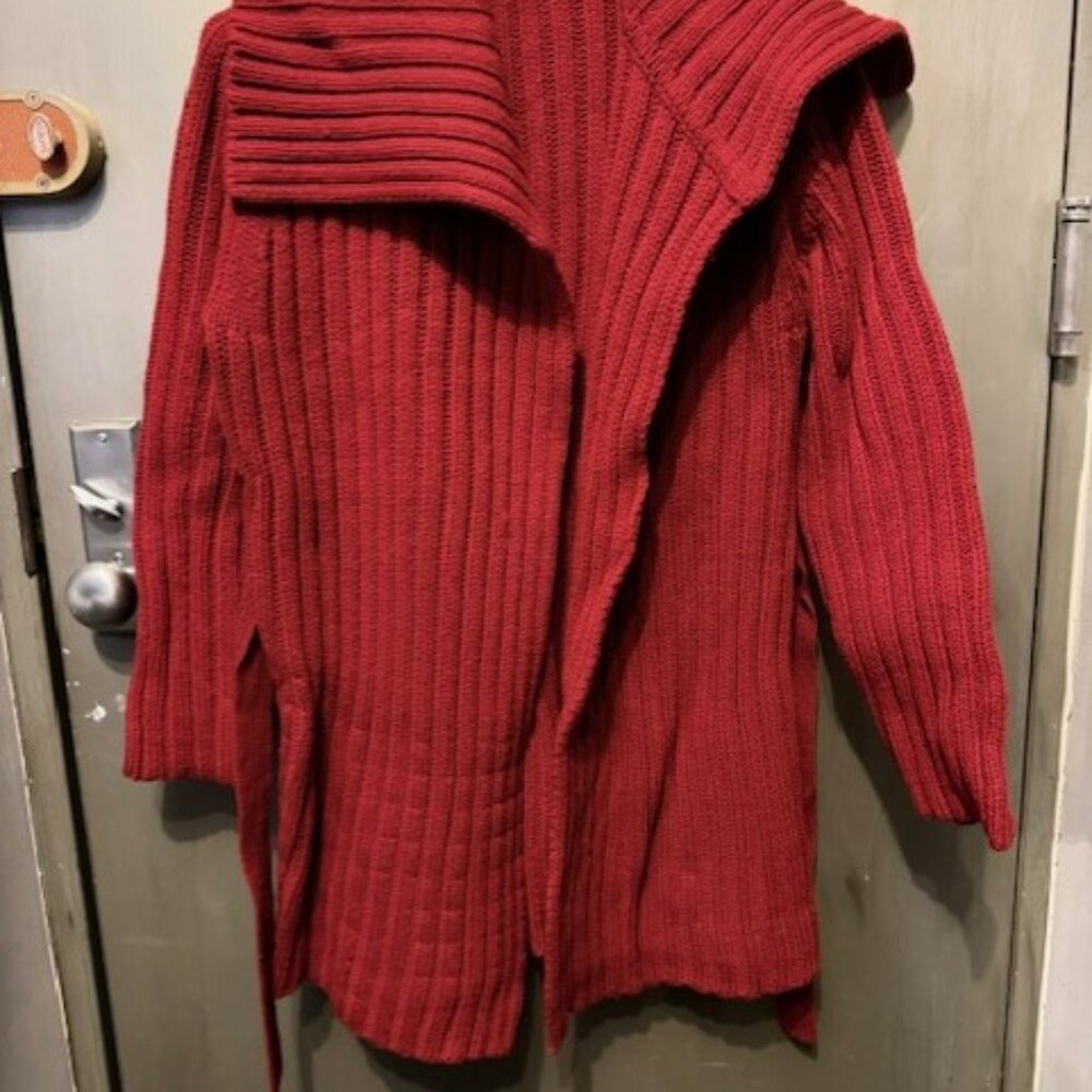 Vintage Chunky Rib Knit open front cardigan Sweater with large collar - Picture 4 of 16